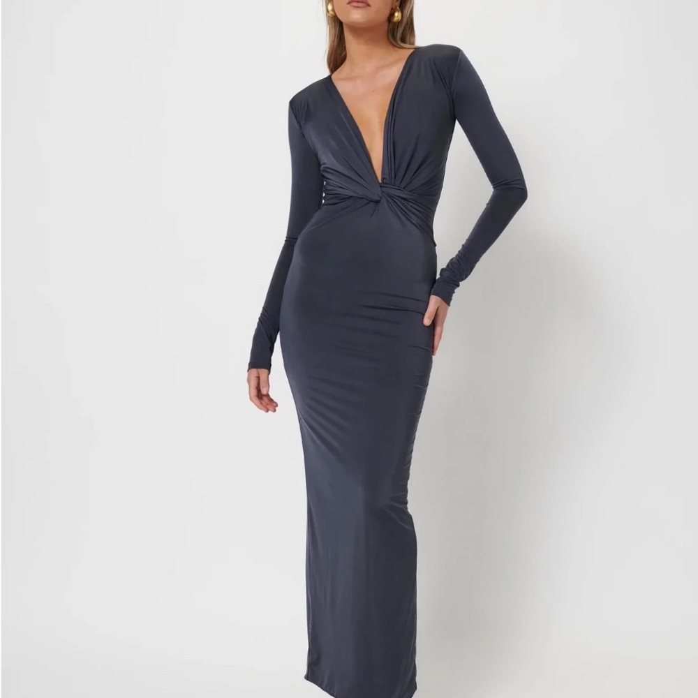Long Sleeve Bodycon Dress with Plunge Neckline